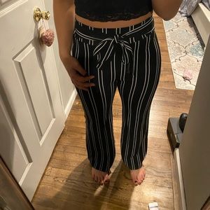 High waisted tie front striped pants